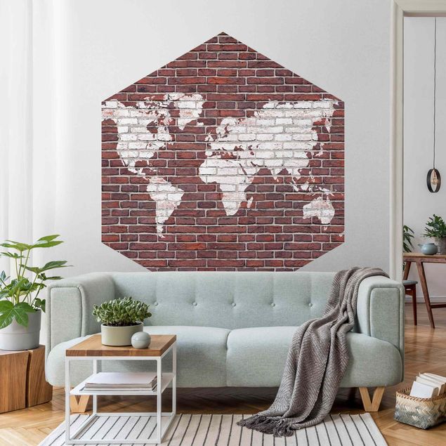 papel de parede para quarto de casal 3d Brick World Map