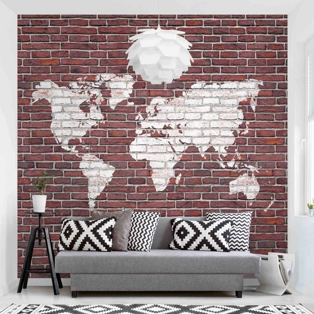 papel parede tijolinho Brick World Map