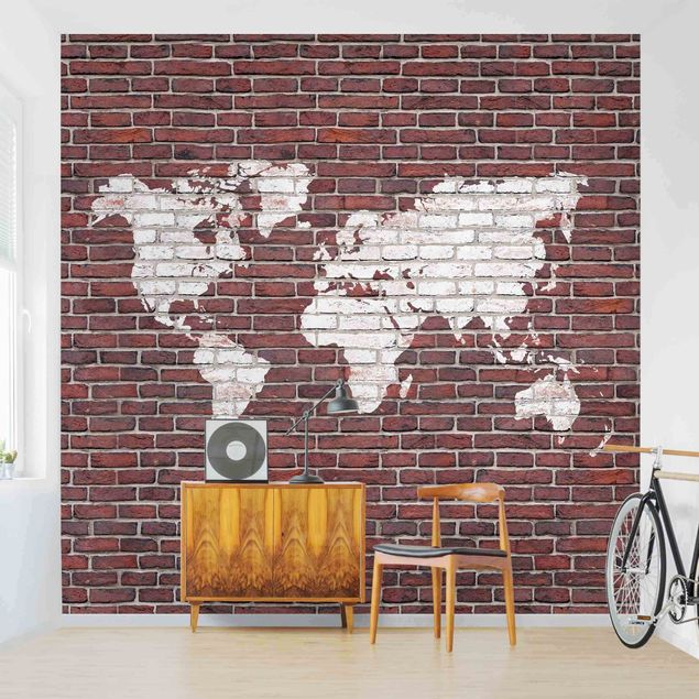 papel de parede imitando pedrinhas Brick World Map