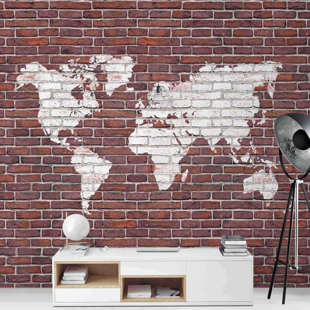 papel de parede para quarto de casal 3d Brick World Map