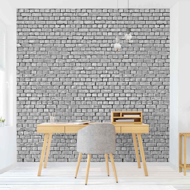 papel parede de tijolinho Brick Tile Wallpaper Black And White