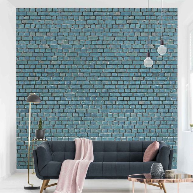 decoraçao para parede de cozinha Brick Tile Wallpaper Turquoise Blue