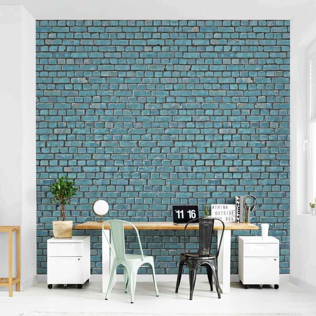 papel de parede para quarto de casal 3d Brick Tile Wallpaper Turquoise Blue