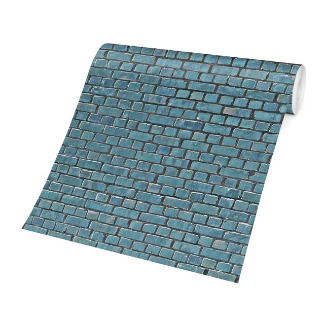 Papel de parede padrões Brick Tile Wallpaper Turquoise Blue