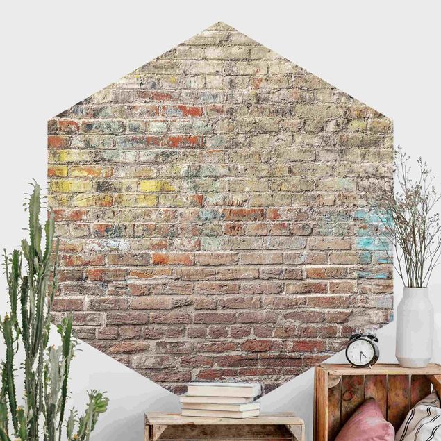 papel de parede efeito marmore Brick Wall With Shabby Colouring