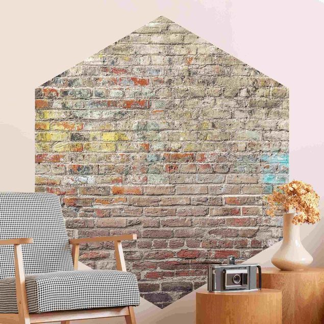 decoraçao para parede de cozinha Brick Wall With Shabby Colouring