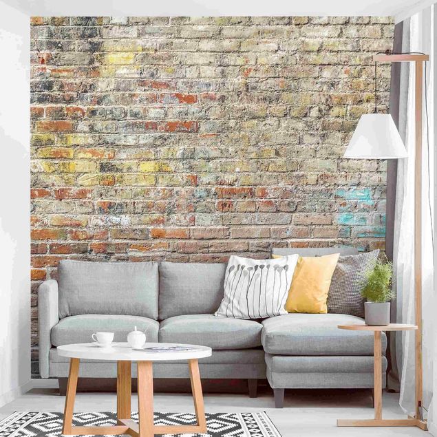 papel de parede mármore Brick Wall With Shabby Colouring