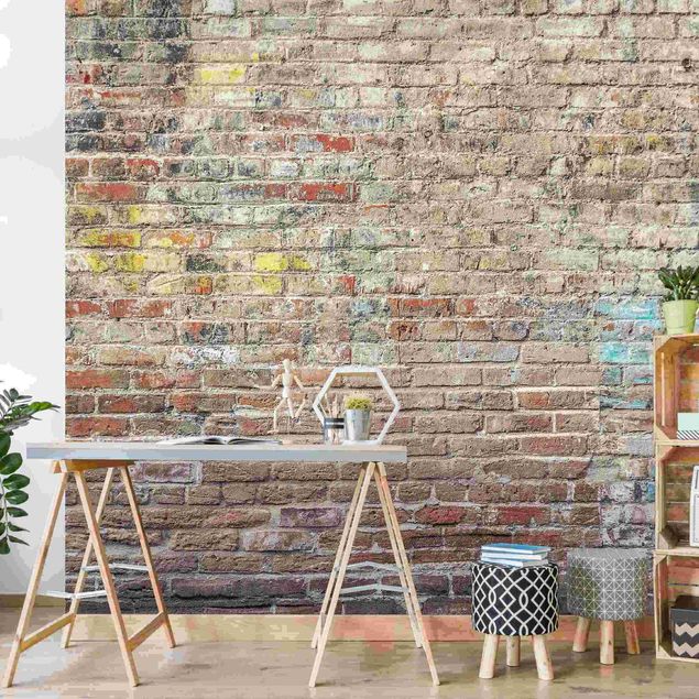 Papel de parede tijolo Brick Wall With Shabby Colouring