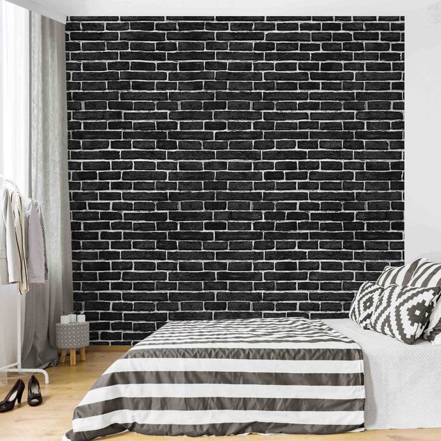 papel de parede pedra Brick Wall Black