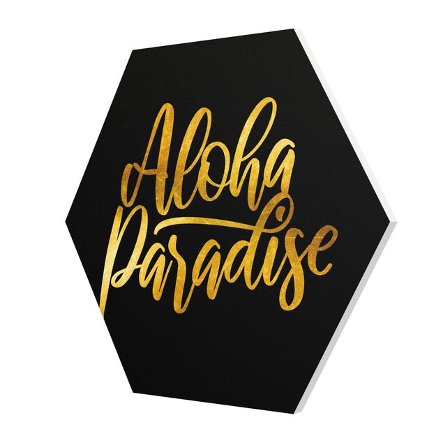 Quadros hexagonais Gold - Aloha Paradise On Black