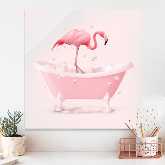 Quadros em vidro flores Bath Tub Flamingo