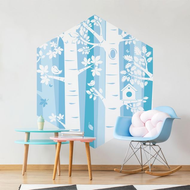 papel de parede moderno Trees In The Forest Blue