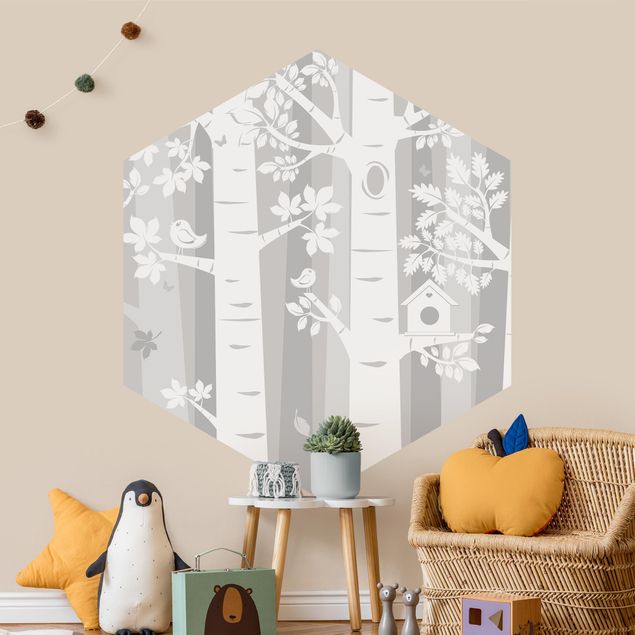 papel de parede moderno para sala Trees In The Forest Gray