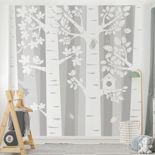 papel de parede moderno para sala Trees In The Forest Grey