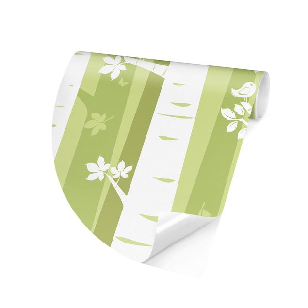 papel de parede moderno Trees In The Forest Green