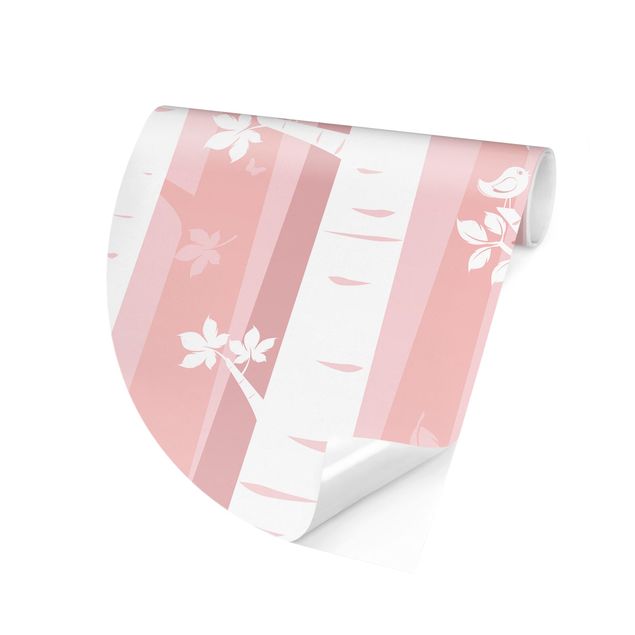 papel de parede moderno para sala Trees In The Forest Pink
