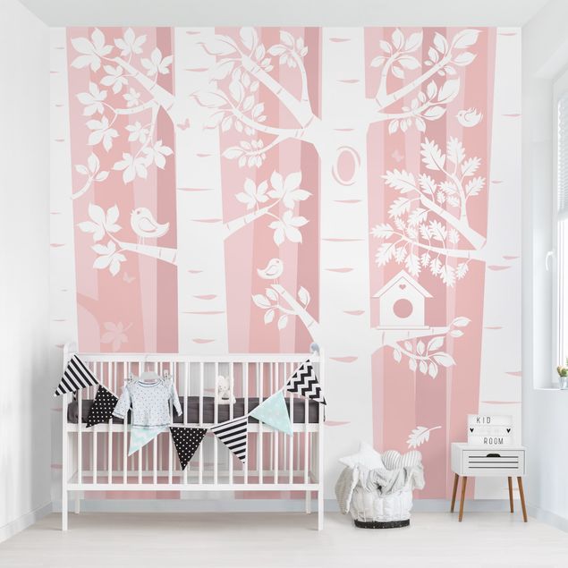 papel de parede moderno Trees In The Forest Pink