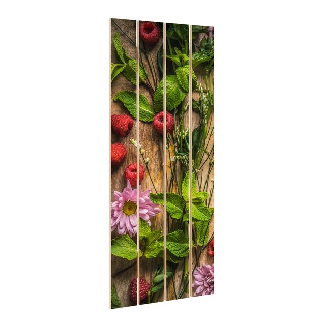 Quadros em madeira Flowers Raspberries Mint
