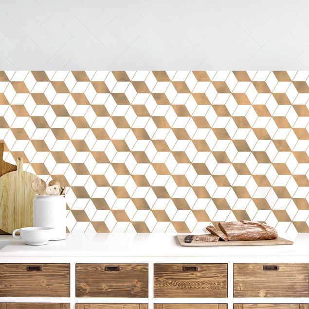 decoraçao para parede de cozinha Cube Pattern In 3D Gold