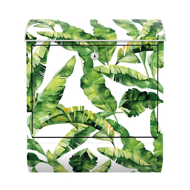 Caixa correio verde Banana Leaf Watercolour Pattern