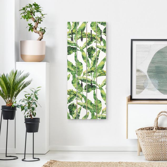 Cabides de parede imitação madeira Banana Leaf Watercolour Pattern