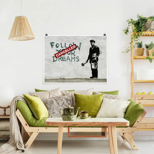 quadros decorativos para sala modernos Follow Your Dreams - Brandalised ft. Graffiti by Banksy