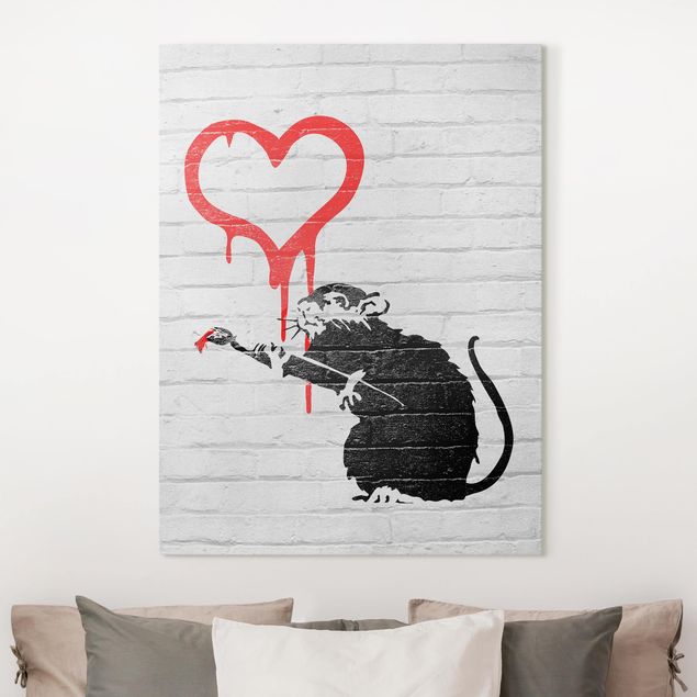 Telas decorativas em preto e branco Love Rat - Brandalised ft. Graffiti by Banksy