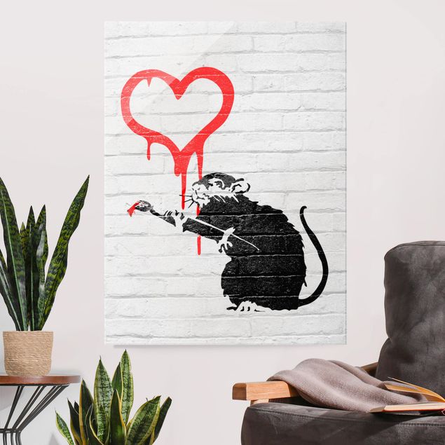 Quadros em vidro em preto e branco Love Rat - Brandalised ft. Graffiti by Banksy