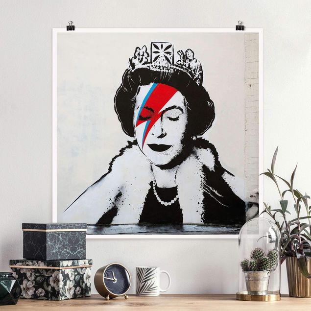 Posters em preto e branco Queen Lizzie Stardust - Brandalised ft. Graffiti by Banksy