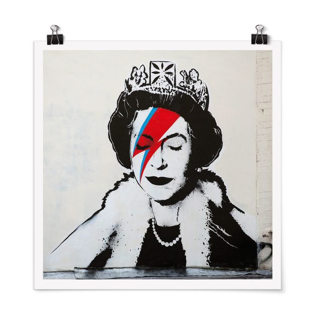 quadros preto e branco para decoração Queen Lizzie Stardust - Brandalised ft. Graffiti by Banksy