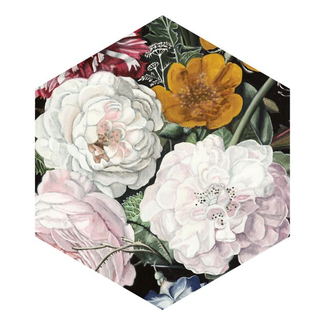 Papel de parede hexagonal Baroque Bouquet