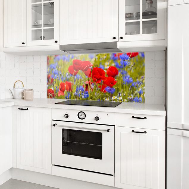 Painel anti-salpicos de cozinha flores Summer Meadow With Poppies And Cornflowers