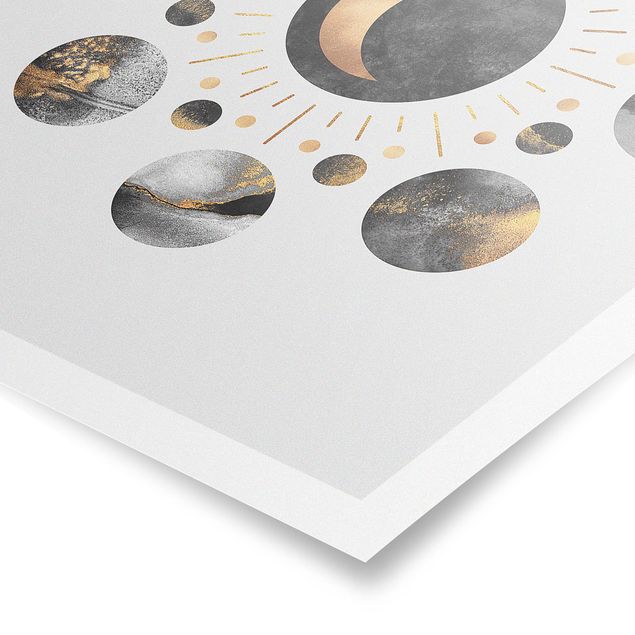 Quadros de Elisabeth Fredriksson Moon Phases Abstract Gold