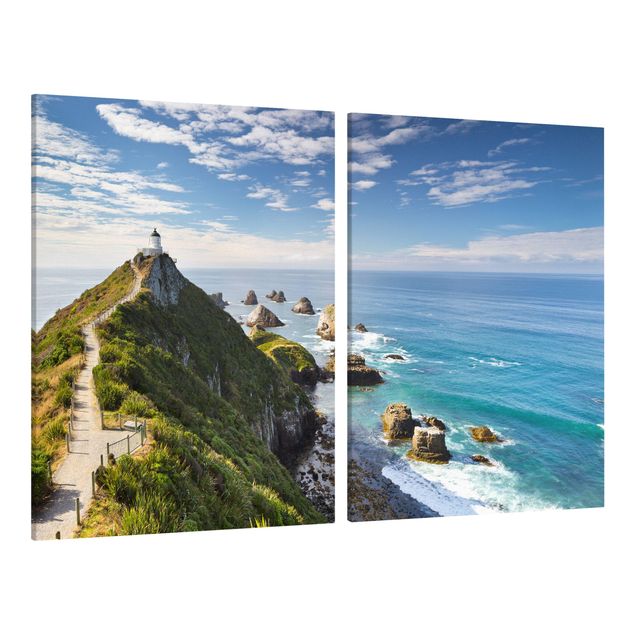 Quadros montanhas Nugget Point Lighthouse And Sea New Zealand