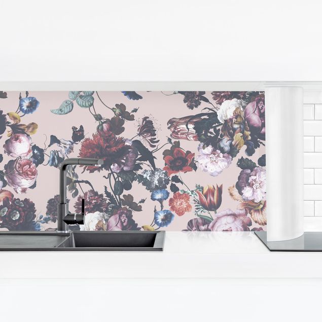 Backsplash de cozinha flores Old Masters Flowers With Tulips And Roses On Pink