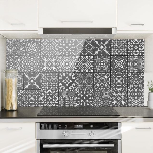 decoraçao para parede de cozinha Pattern Tiles Dark Gray White