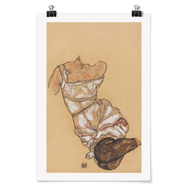 Quadros atos e eróticos Egon Schiele - Female torso in underwear and black stockings