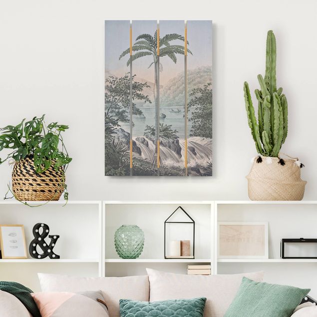 Quadros em madeira paisagens Vintage Illustration - Landscape With Palm Tree