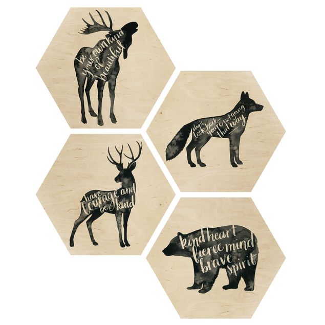 quadros em madeira para decoração Animals With Wisdom Set I