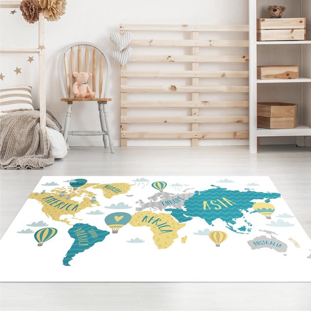 decoração para quartos infantis World Map with Hot-Air Balloon