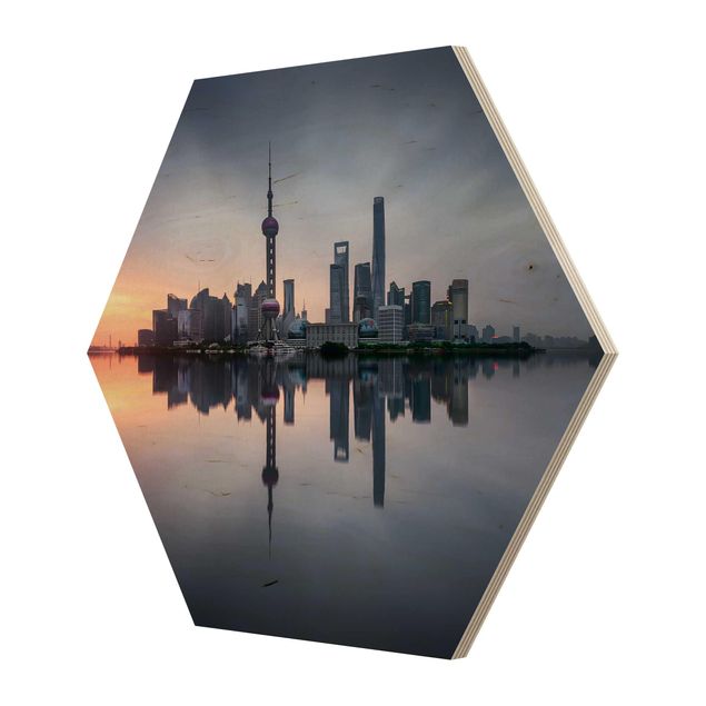 Quadros hexagonais Shanghai Skyline Morning Mood