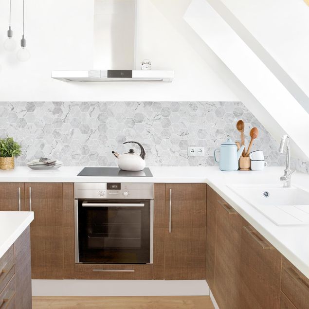 Backsplash de cozinha imitação azulejos Marble Hexagon Tiles - Light Grey