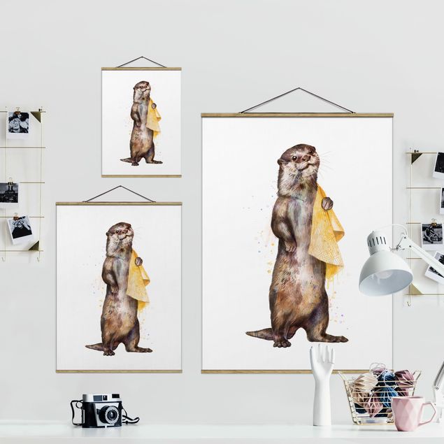 Quadros de Laura Graves Art Illustration Otter With Towel Painting White