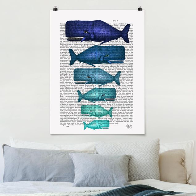 decoraçao para parede de cozinha Animal Reading - Whale Family