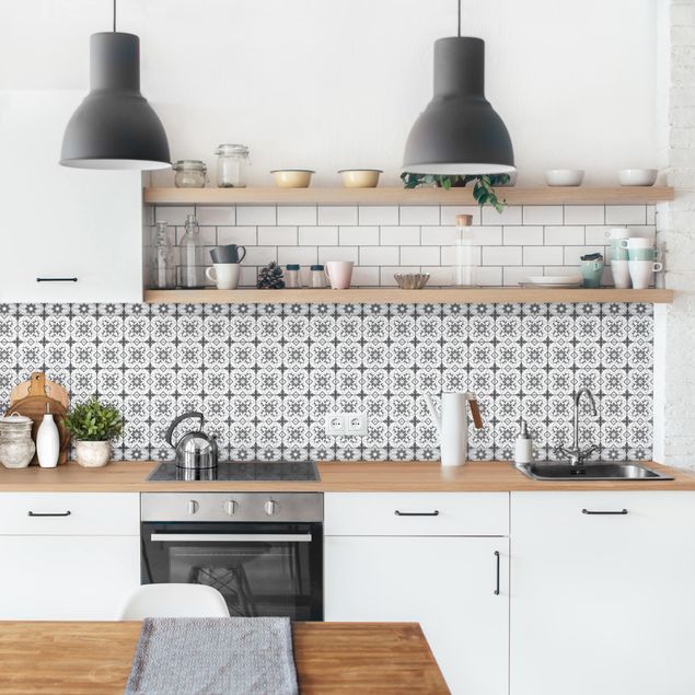 Backsplash de cozinha imitação azulejos Geometrical Tile Mix Flower Grey