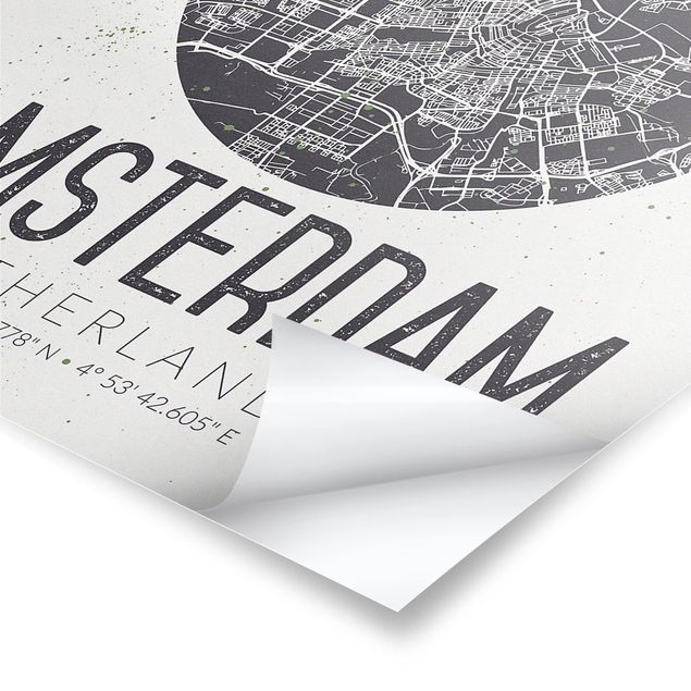 quadros para parede Amsterdam City Map - Retro