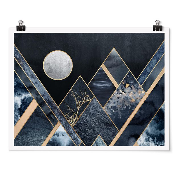 Posters abstratos Golden Moon Abstract Black Mountains