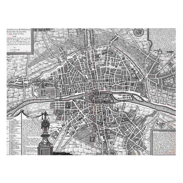 Quadros Paris Vintage Map City Of Paris Around 1600