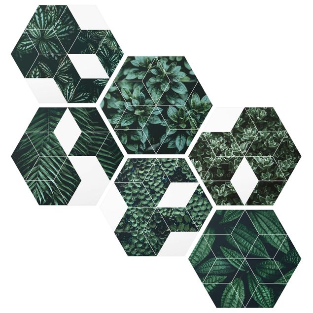 Quadros padrões Green Leaves Geometry Set II