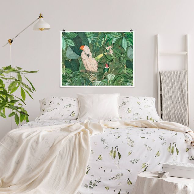 Quadros florais Vintage Collage - Kakadu And Hummingbird